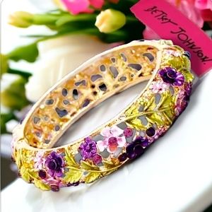 Gold-plated Purple Violet crystal flower Bangle bracelet BOGO